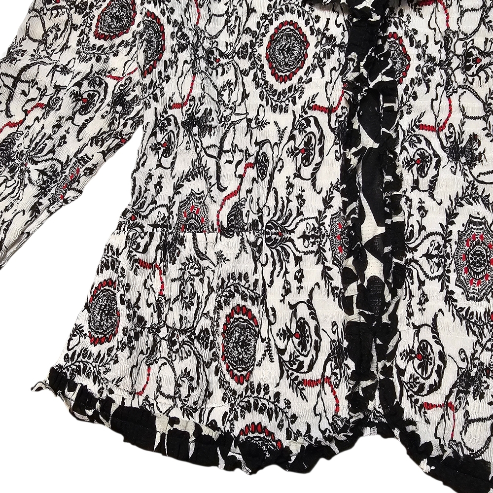 Alberto Makali Boho Lace Trim Medallion Jacket Crinkle Knit Art-To-Wear Y2K XL - Picture 6 of 15